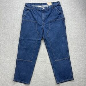 Carhartt Jeans Mens 44x34 Blue Denim Pants Double Knee Front Carpenter Loose NEW